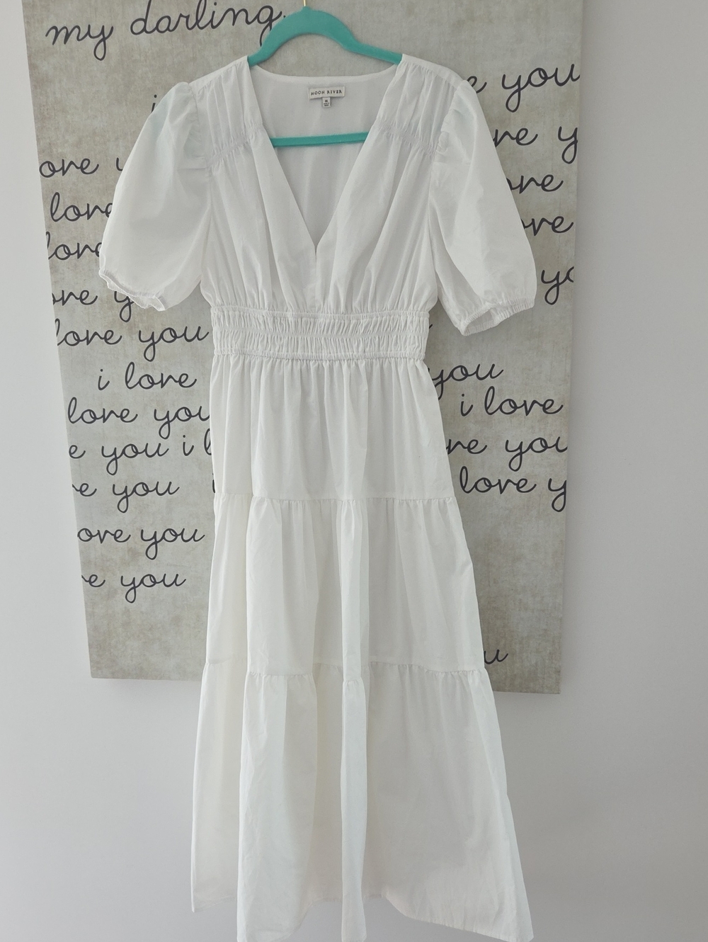 Moon RIVER White Tiered V-Neck Smocked Waist Dress